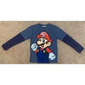 Super Mario Blue Long Sleeve Shirt Boys Size XL(14-16) Mario 2010 Nintendo